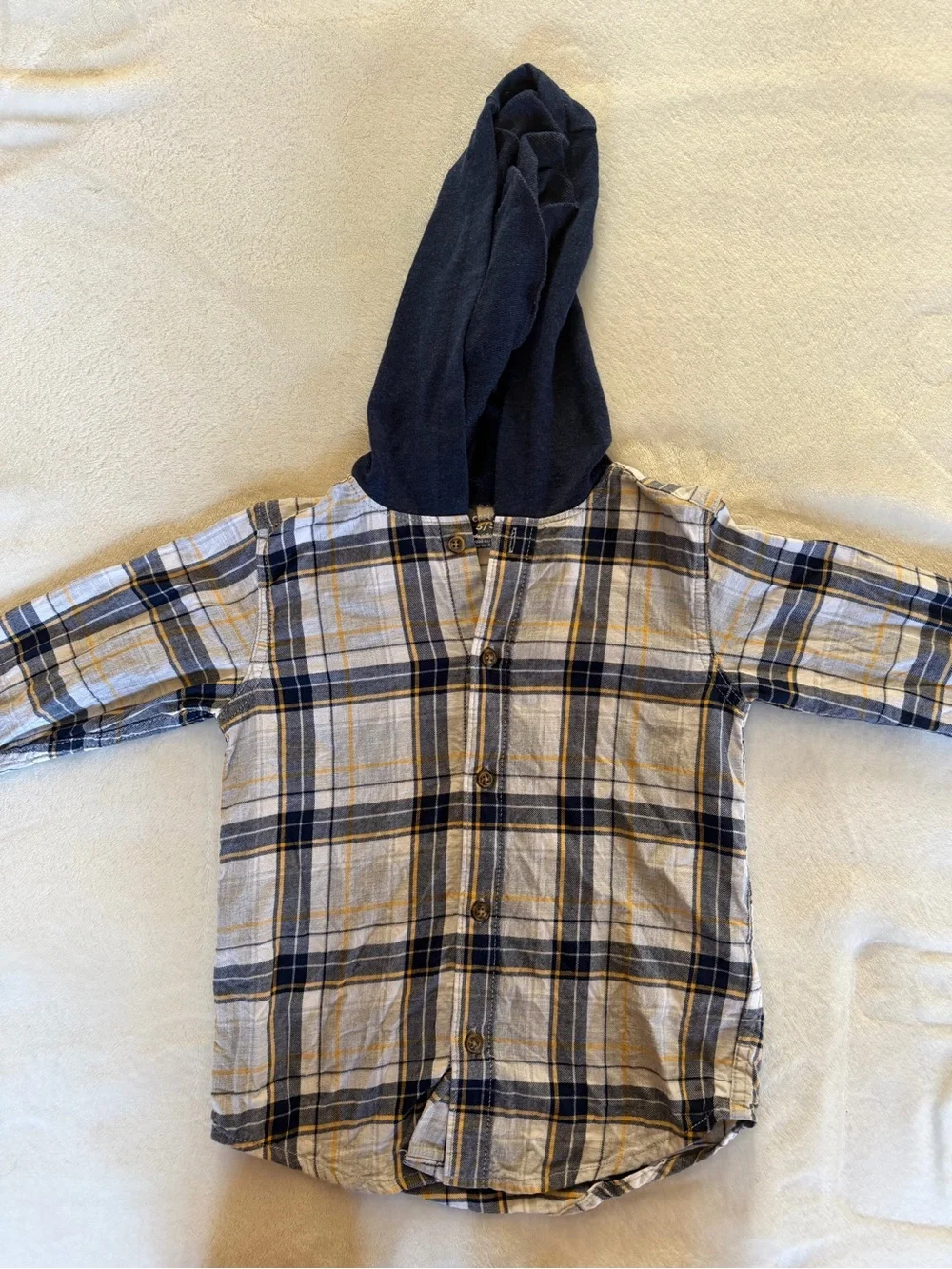 Carter's Plaid Button-Front Hooded Shirt in Navy, Yellow, Cream